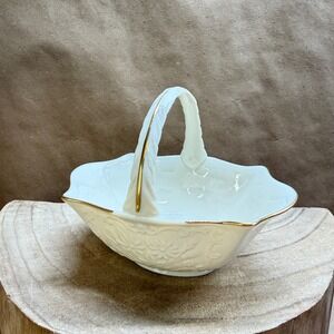 Lenox Ivory Fine China Floral Embossed Basket 24k Gold Trim Made in USA 6 inch